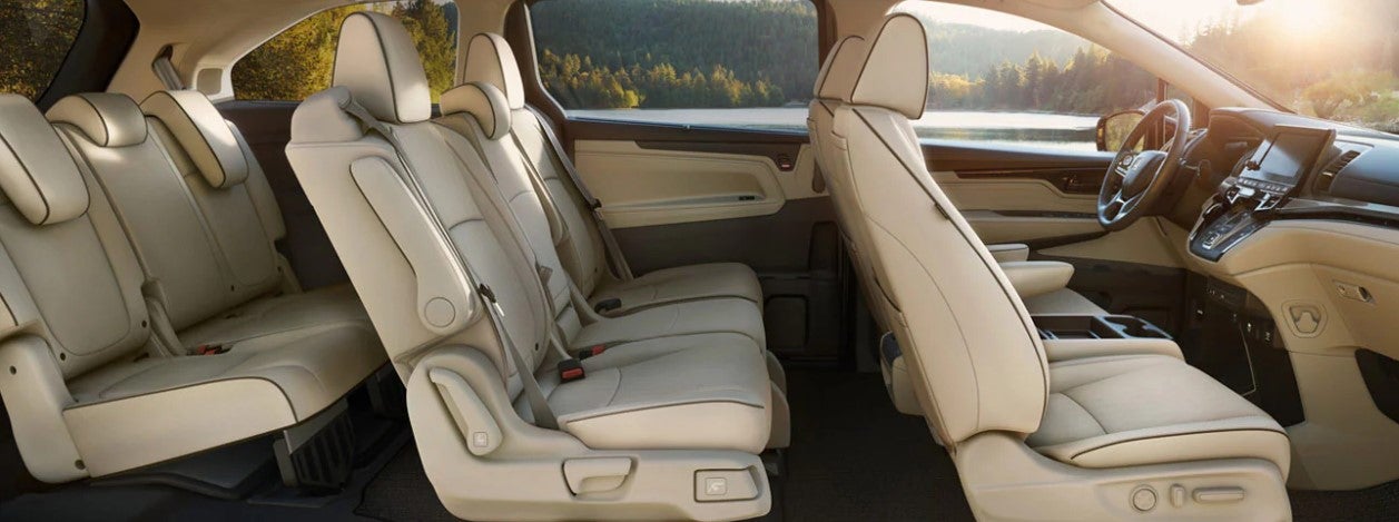 A look at the interior beige three row seats of the 2023 Honda Odyssey