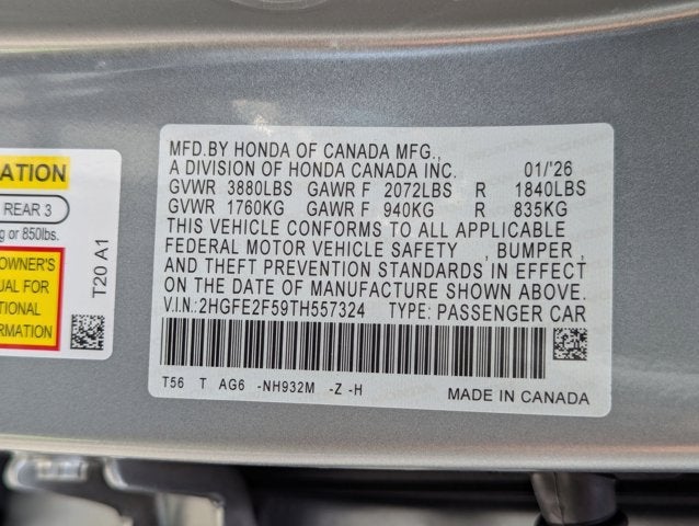 2026 Honda Civic Sedan Sport