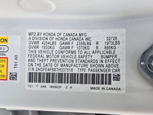 2026 Honda Civic Sedan Hybrid Sport