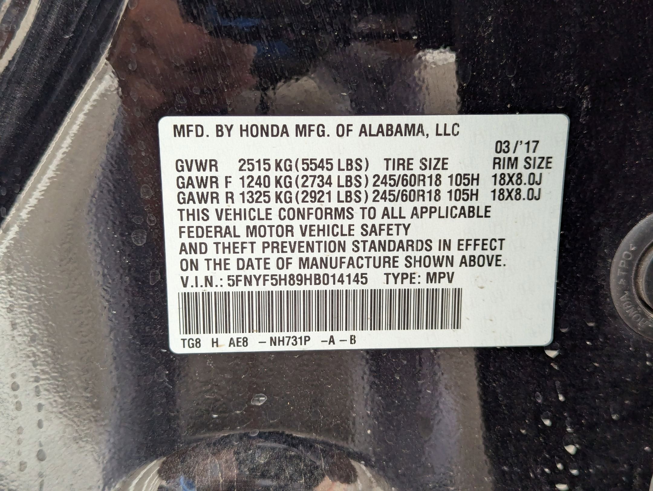 2017 Honda Pilot 2WD EX-L with Rear Entertainment System