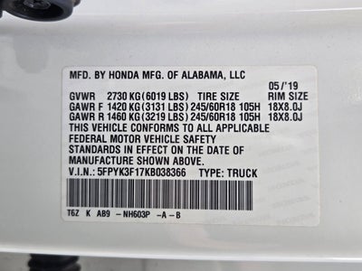 2019 Honda Ridgeline AWD Sport
